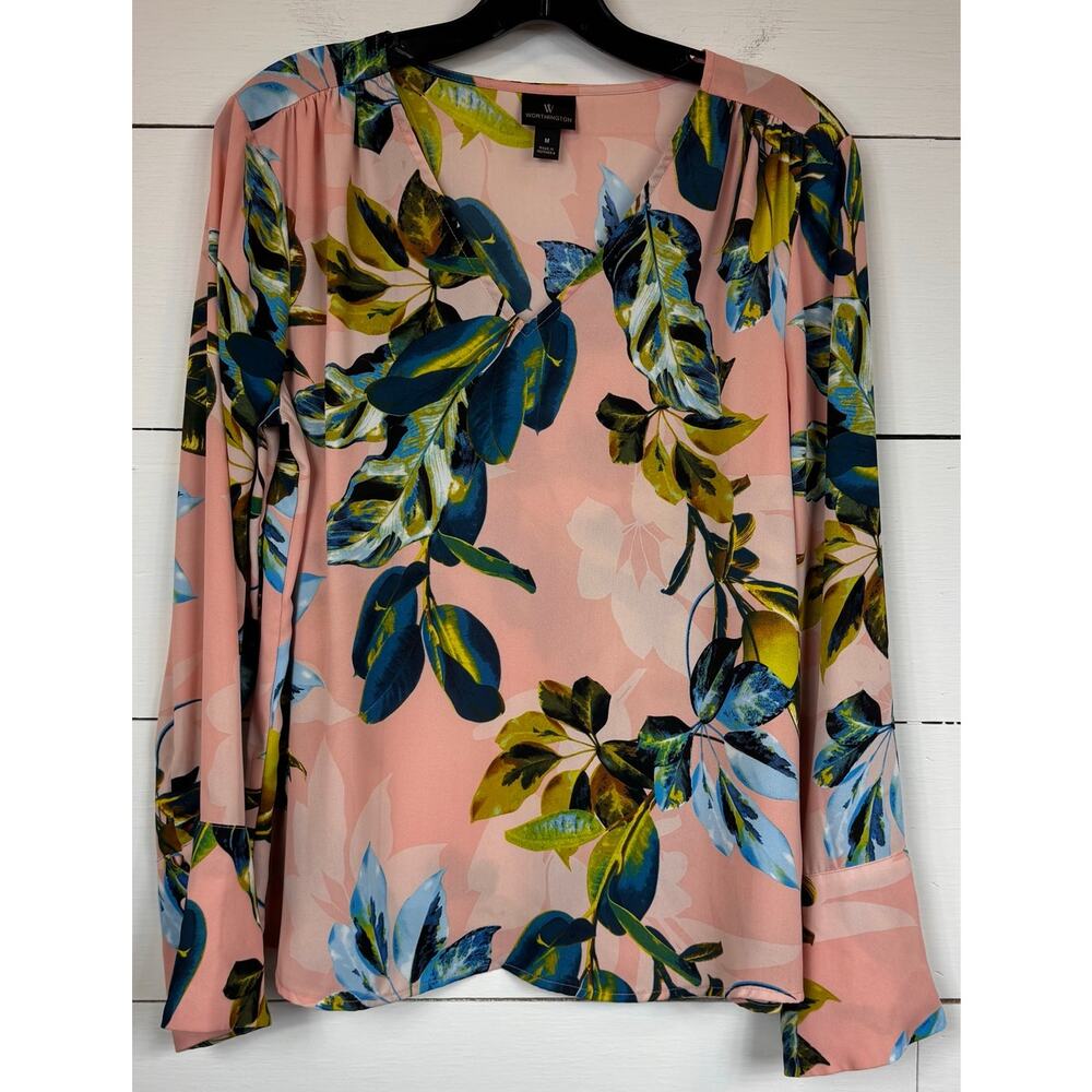 Worthington Pink Floral Long-Sleeve Blouse